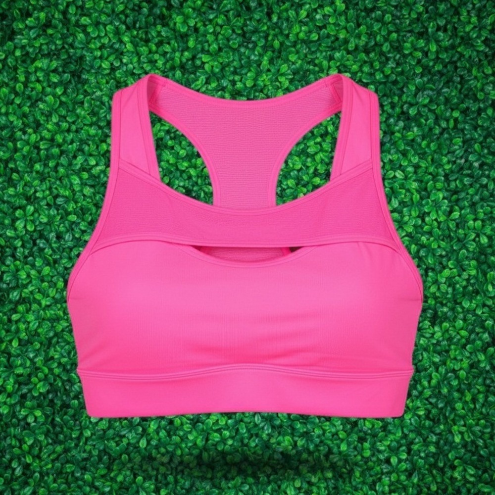 Marika Cycle House Techno Lite Sports Bra Pink Glo Mesh Cutout Racerback Large